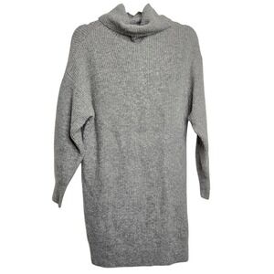 Mango MNG Basics Grey Wool Blend Knit Turtleneck Sweater Cozy Chic Dress Sz S
